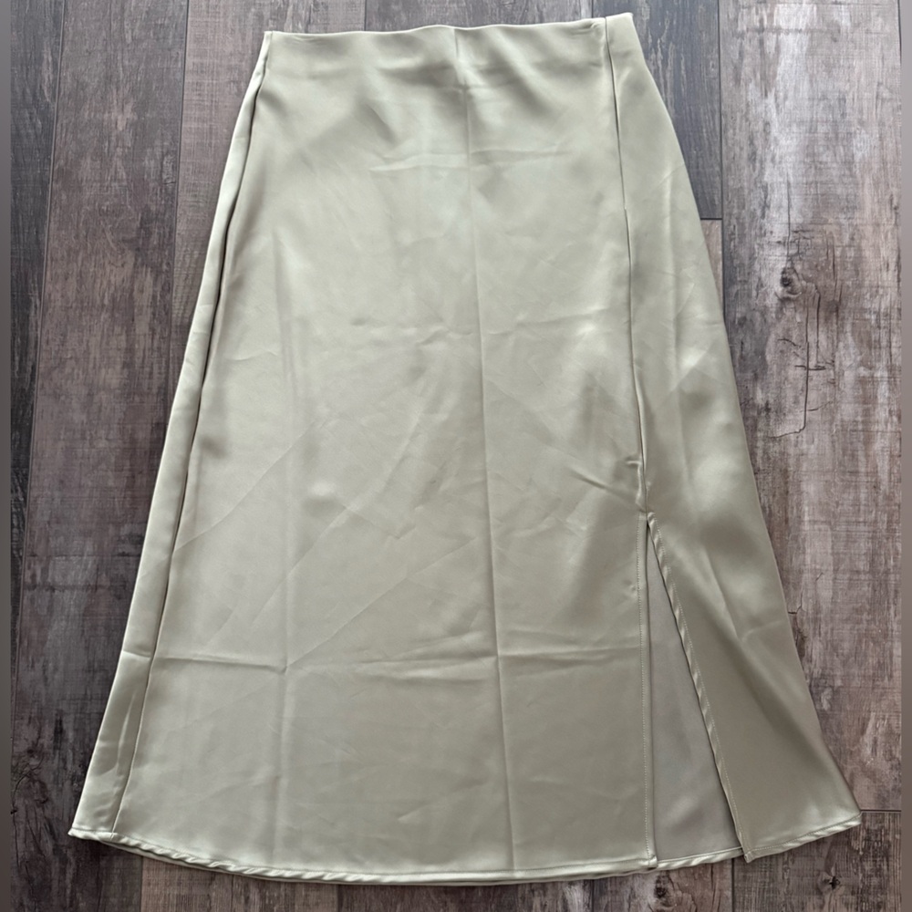 Sage Green Satin Midi Skirt